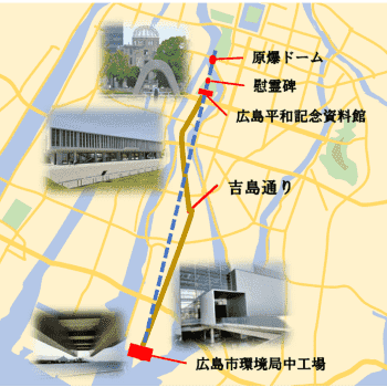 広島市内の地図と「平和の軸線」